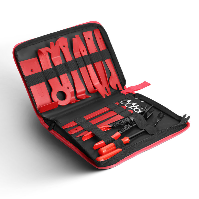 19Pcs Trim Removal Tool, Auto Clip Pliers Fastener Remover Set, Automotive Upholstery Removal Kit, Red