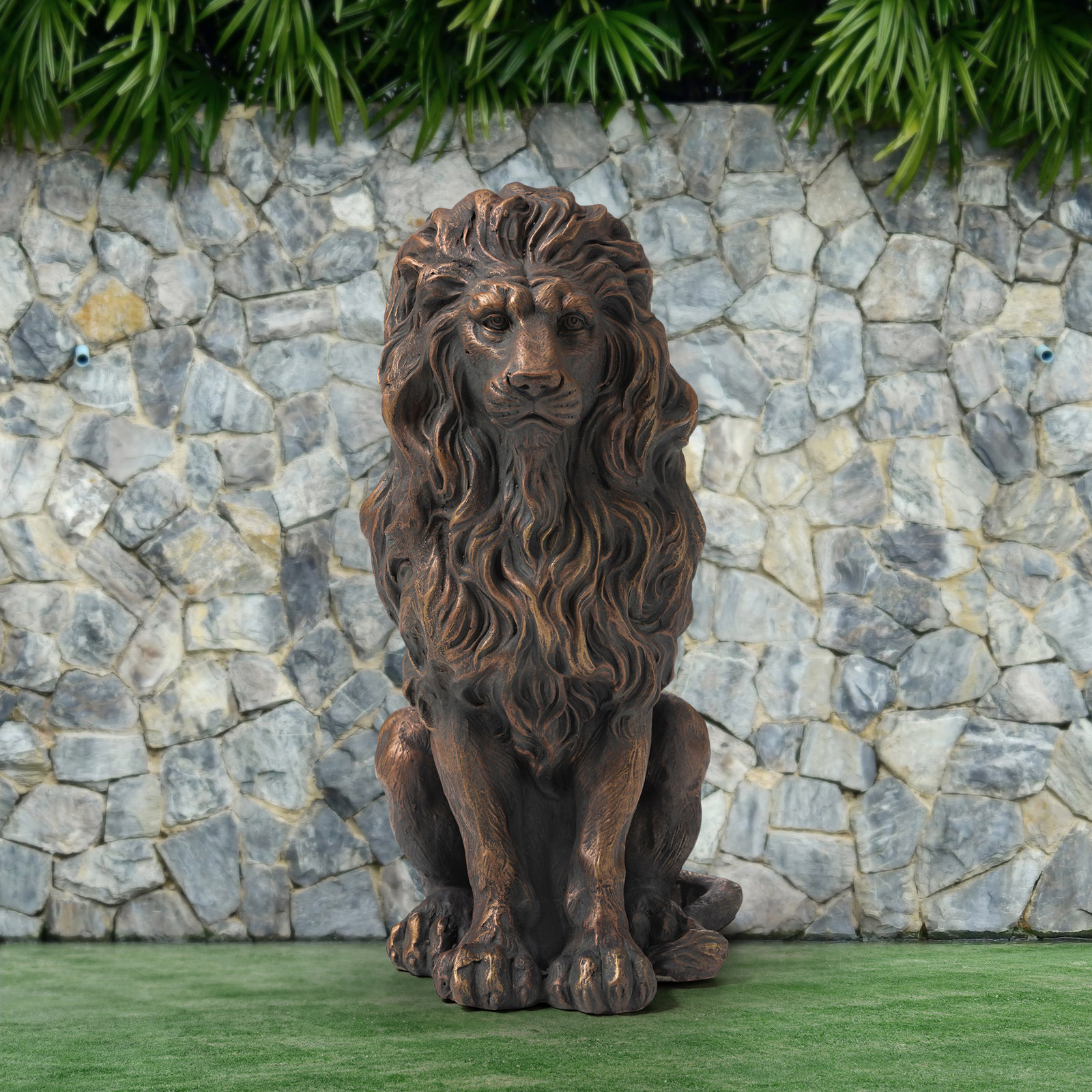 Irizarry Weather Resistant MGO Lion Garden Statue, 27.75" H x 16.25" W x 11.5" D, 1, Bronze