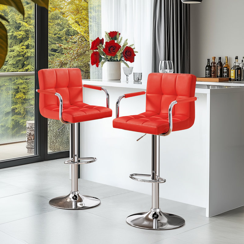 Pete Swivel Upholstered Adjustable Height Counter Stools, Red