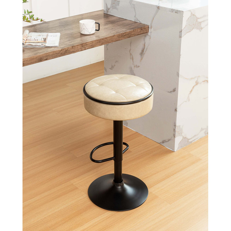 Adjustable Height Swivel Metal Pedestal Bar Stools with Footrest, Khaki