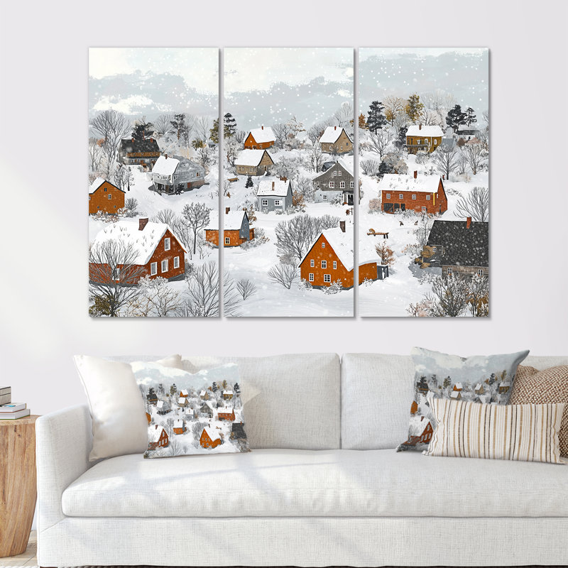 Ensemble de salon Snowy Village In Alaska I - Winter Landscape, H 32 po x l 48 po, Impression sans cadre en métal