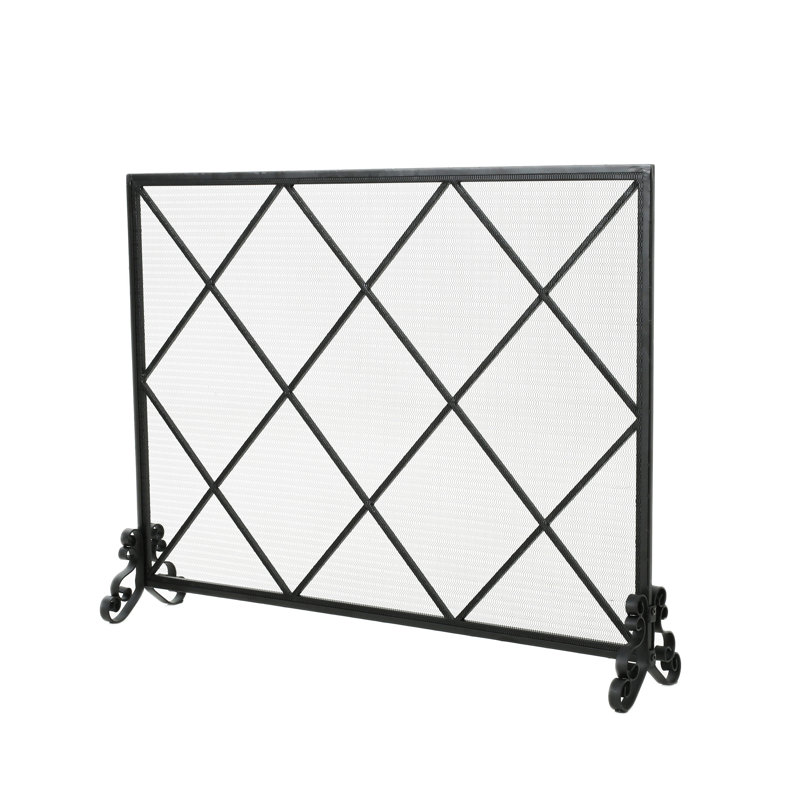 Pare-étincelles contemporain en fer, conception de maille diamant minimaliste, panneau simple, l 41,5 po
