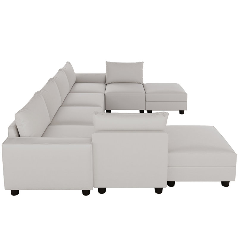 [Nouveau] Canapé modulaire en forme de U moderne à 8 places avec canapé en lin blanc et fauteuil