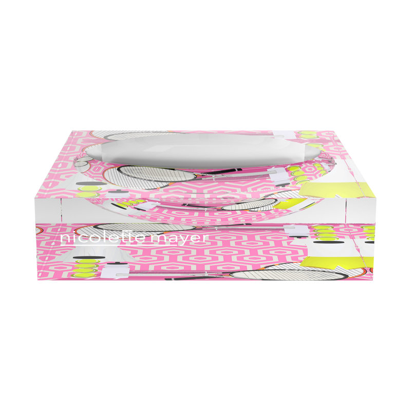 Square Abstract Decorative Tray, 6"W x 6"D x 2"H, Pink White