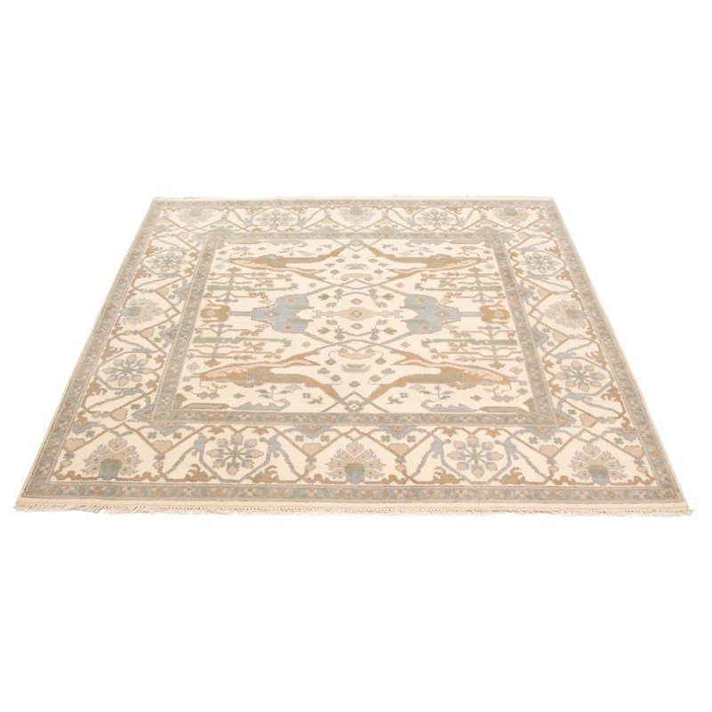 Tapis en laine crème noué à la main Royal Oushak 8 pi 0 po x 8 pi 0 po