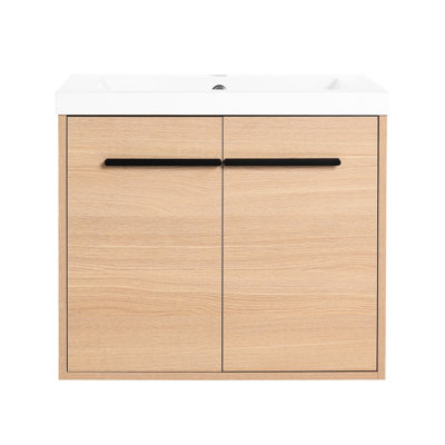 Meuble-lavabo de 24 po avec lavabo de comptoir en résine - finition chêne, armoire à 2 portes pour la salle de bain, conception américaine, fabrication en bois d'ingénierie avec lavabo 24 po, armoire, bois durable, caractéristique ravissante