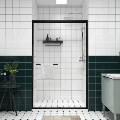 1/4"  6Mm  Clear Tempered Glass Double Sliding Shower Enclosure With - Crash Protection, Waterproof Feature