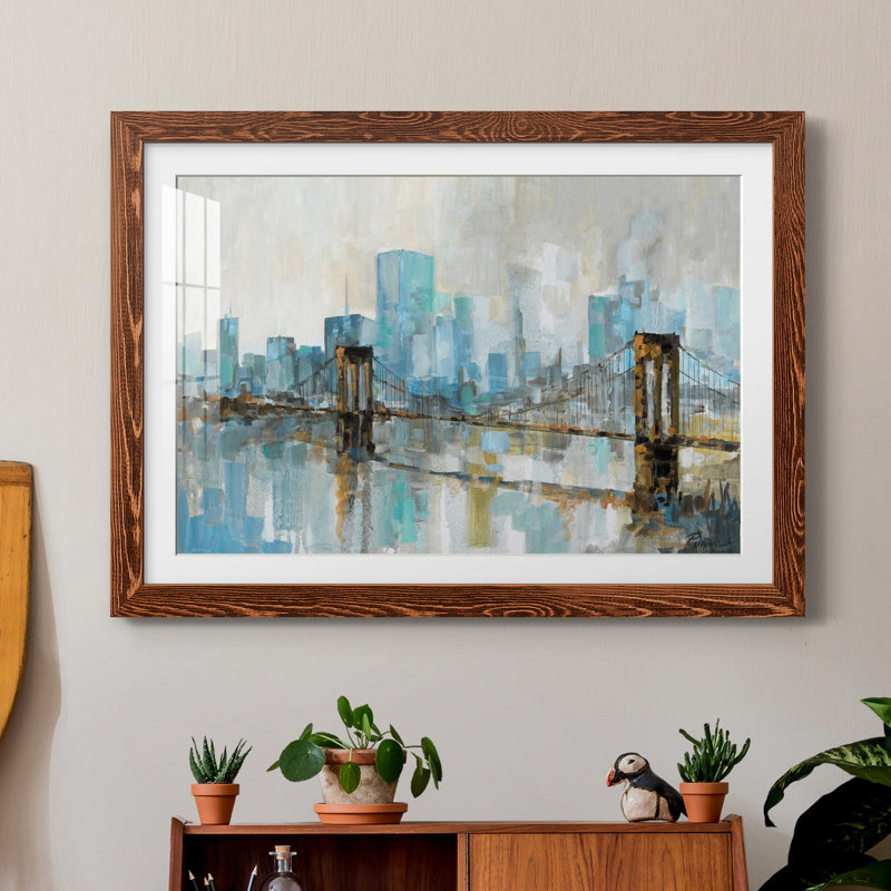 Teal City Shadows - Cadre photo, reproduction d'art sur papier, Papier avec cadre érable, H 31,5 po x l 23,5 po x P 1,5 po
