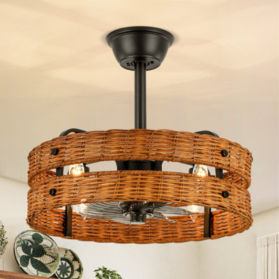 Éclairage de ventilateur de plafond cylindrique en rotin 19,2 po Elaro Weave