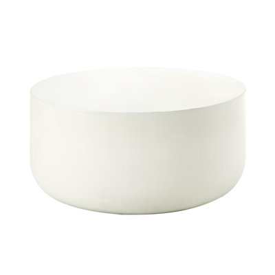 Natural White Finish Round Coffee Table With Minimalist Design, Synthetic Wood, 53 Pound Weight Faux Concrete In White, 16 Inches Height, 31 Wide, Ideal For Living Areas