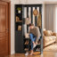 Cloison 70 po x 70,87 po avec banc et portemanteau, cloison autoportante en bois, noir