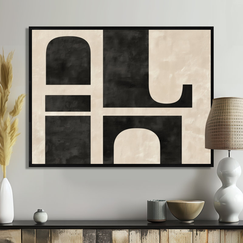 Adolphine - art mural moderne sur toile de style Mid-Century, art moderne encadré noir Mid-Century, H 30 po x l 40 po, Noir