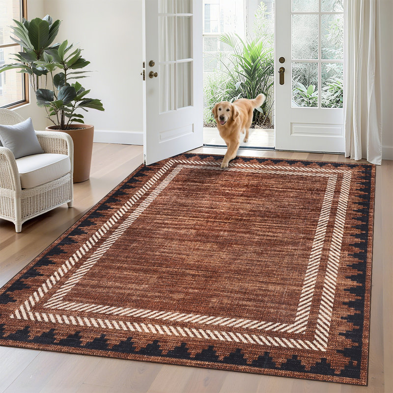 Washable Rugs Modern Solid Bordered Neutral Area Rug for Living Room Non Slip TPR Backing Throw Rug Non Shedding Stain Resistant Carpet for Bedroom Dining Room