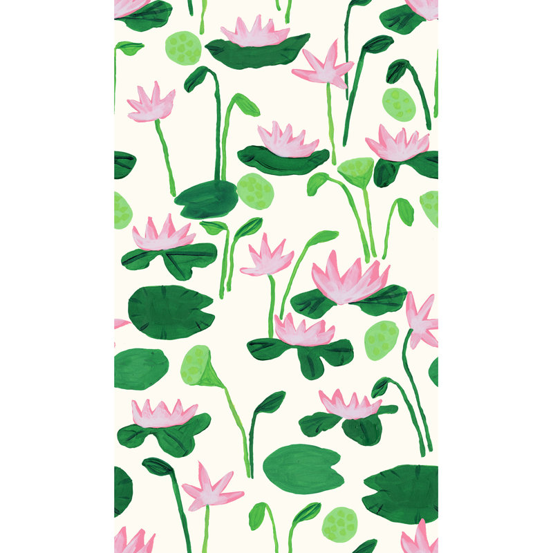 Floating Lotus 33' L x 20.5" W Wallpaper Roll, Off White