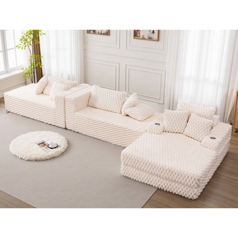 Ensemble de canapé-lit rembourré en fausse fourrure, Perle