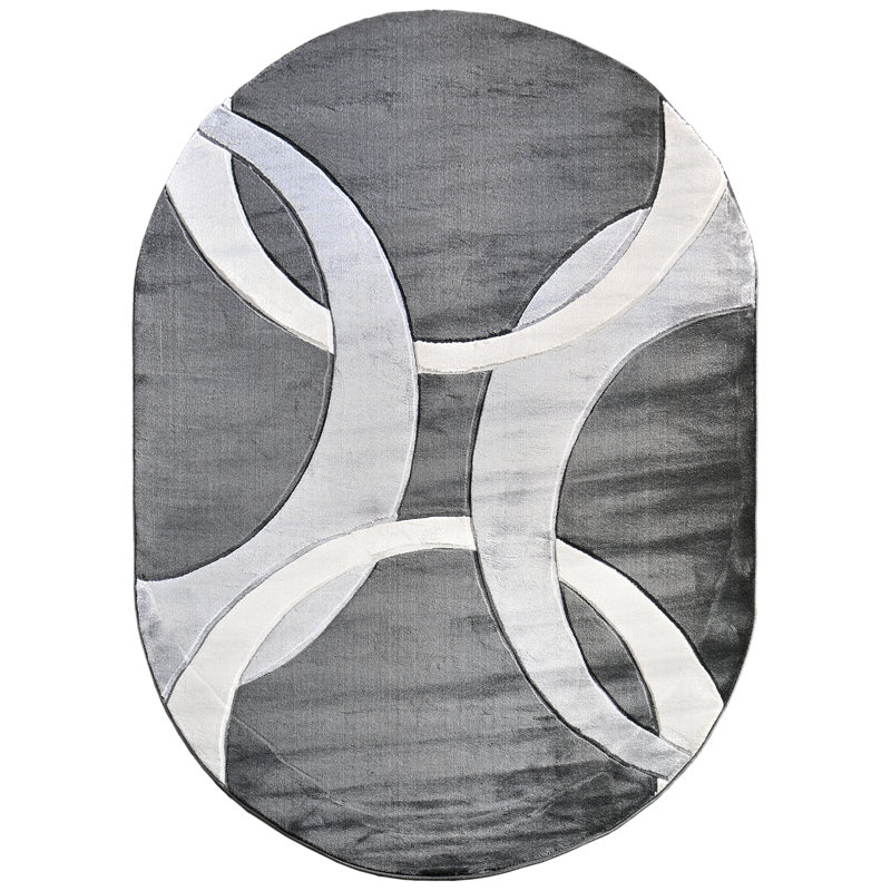 Adonia Abstract Ivory/Gray Area Rug, Oval 5'2" x 7'5"