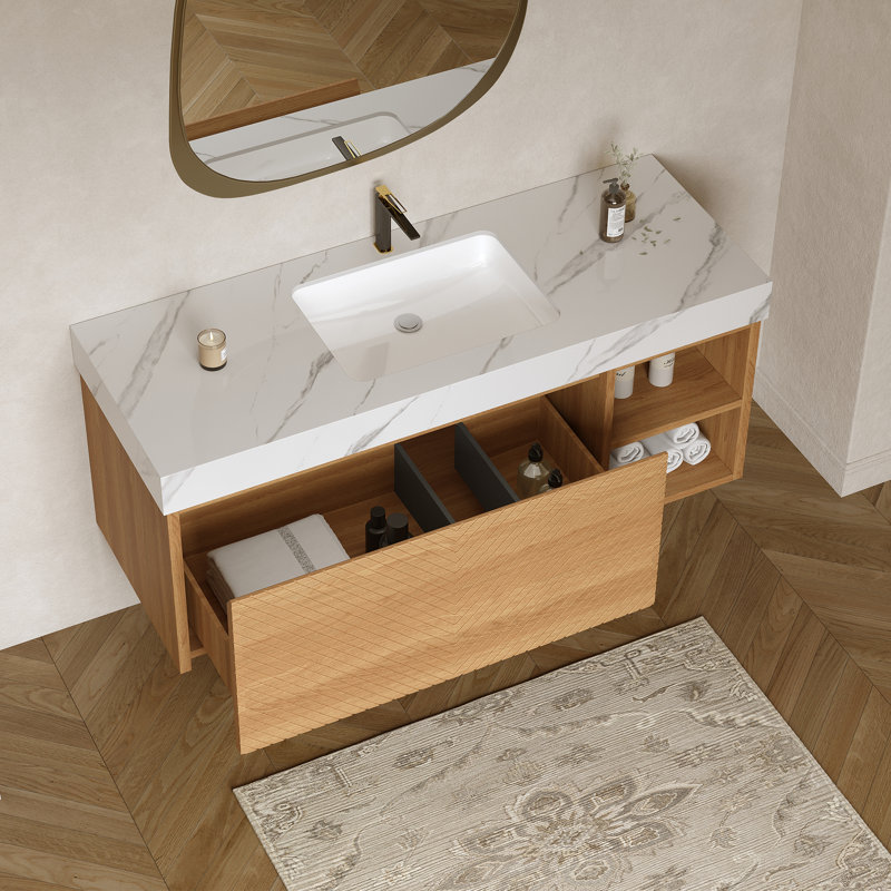 48" Modern Bathroom Cabinet with Drawers,Stone Top Bathroom Vanities, Multi-Layer Solid Wood