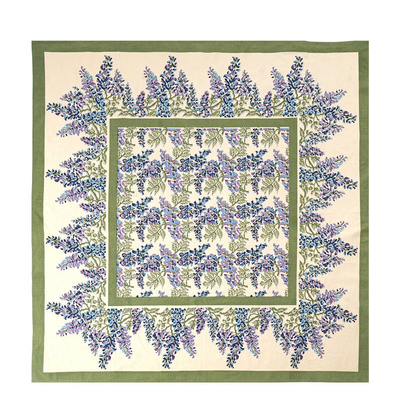 Wisteria Handmade Floral Tablecloth, 71" x 71", Blue/Green