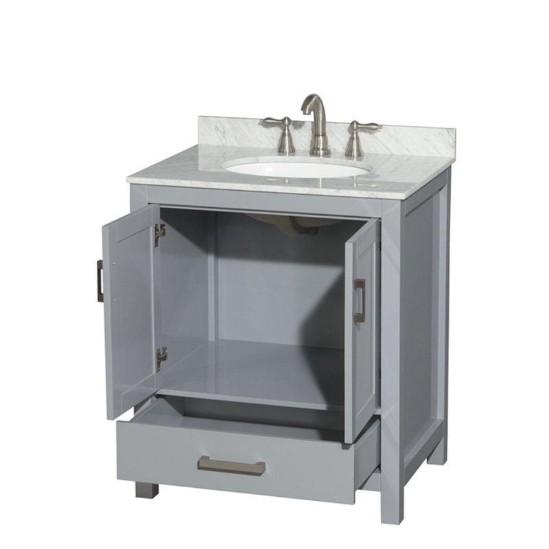 Sheffield 30" Freestanding Single Bathroom Vanity with Marble Top, Gray
