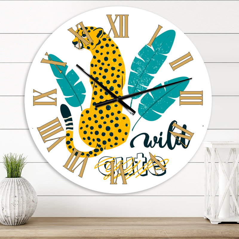 Illustration mignonne sauvage de léopard - horloge murale moderne, Petit
