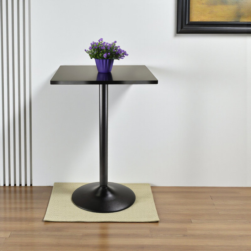 Square Top and Pedestal Base Counter Table in Black Finish, 34.32'' H X 23.32'' D X 23.32'' L