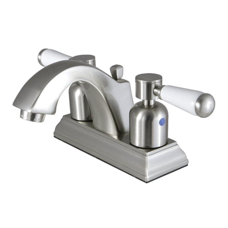 Kingston Brass Paris Two-Handle 3-Hole Deck Mount 4" Centerset Bathroom Faucet with Pop-Up Drain, Brushed Nickel