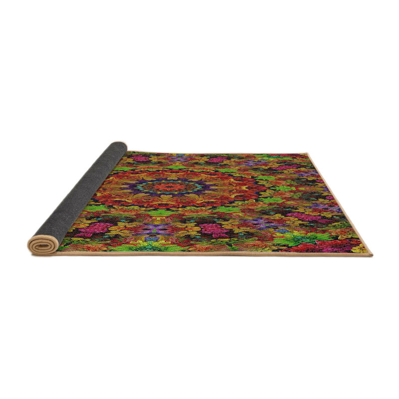 Tapis rouge/vert/bleu tissé à la machine, Rond 4 pi