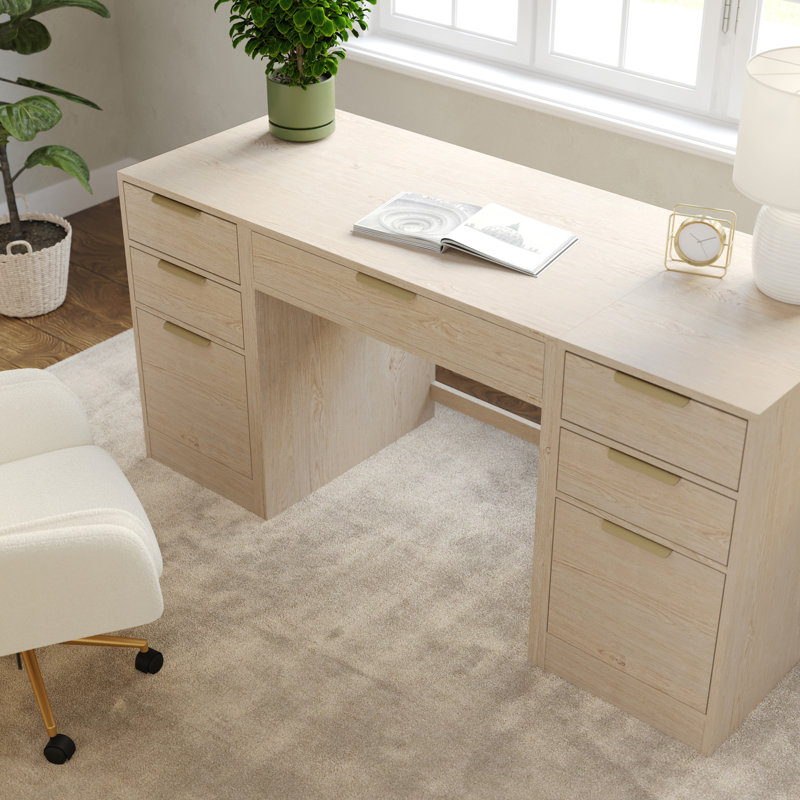 Martha Stewart Kayden Modular 1 Drawer Desk And Dual 3 Drawer File Cabinets, Brown
