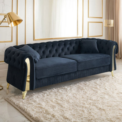 Canapé de salon en velours touffeté de 89 po de largeur avec deux coussins de siège et deux coussins décoratifs