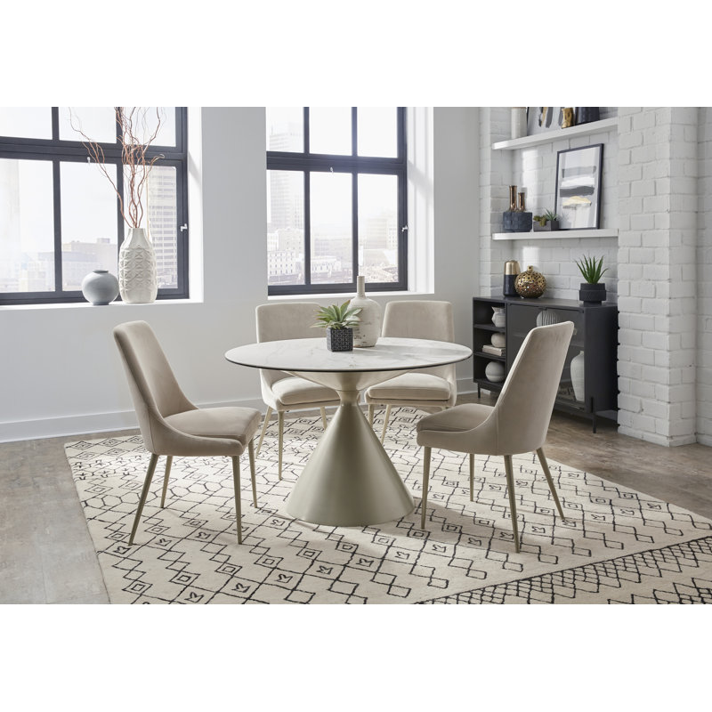 Round Stone Top Metal Base Dining Table, Gold
