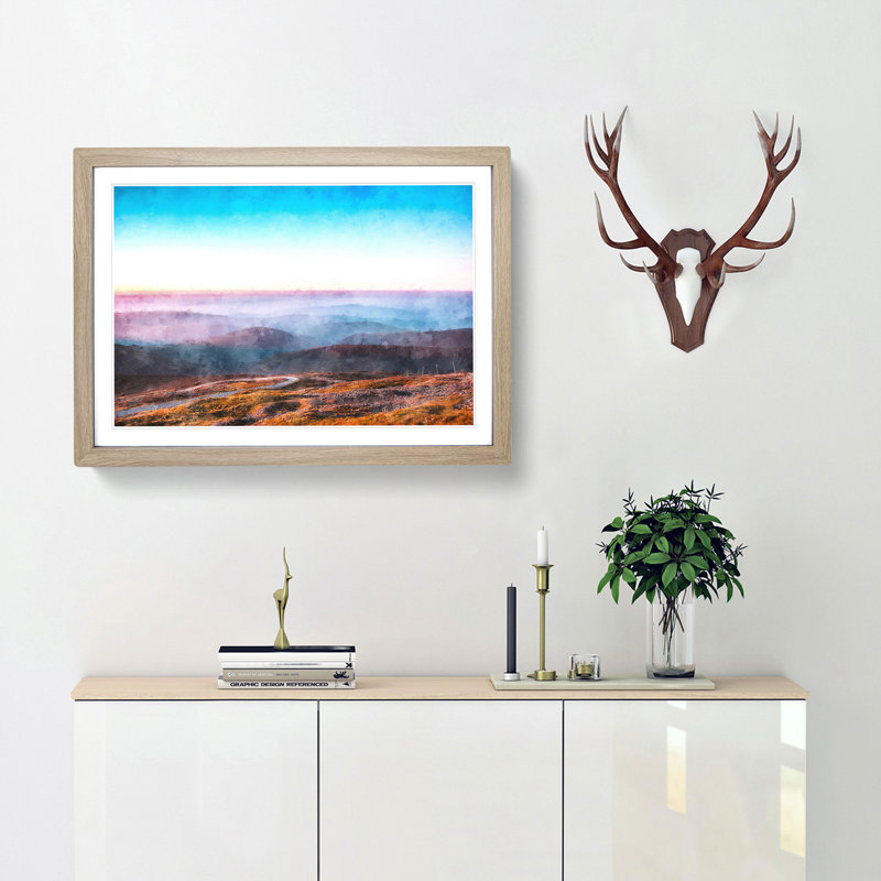 Over The Mountains In Poland - Single Picture Frame Print on MDF, 24cm H x 33cm W x 2cm D, Oak