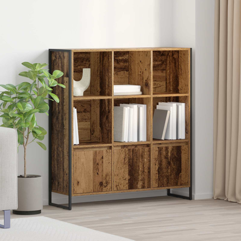 108cm H x 99.5cm W Steel Book Cabinet Bookcase, Old Wood
