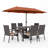 Rectangular Metal 6-People Patio Dining Set With Umbrella And Cushions-116067088