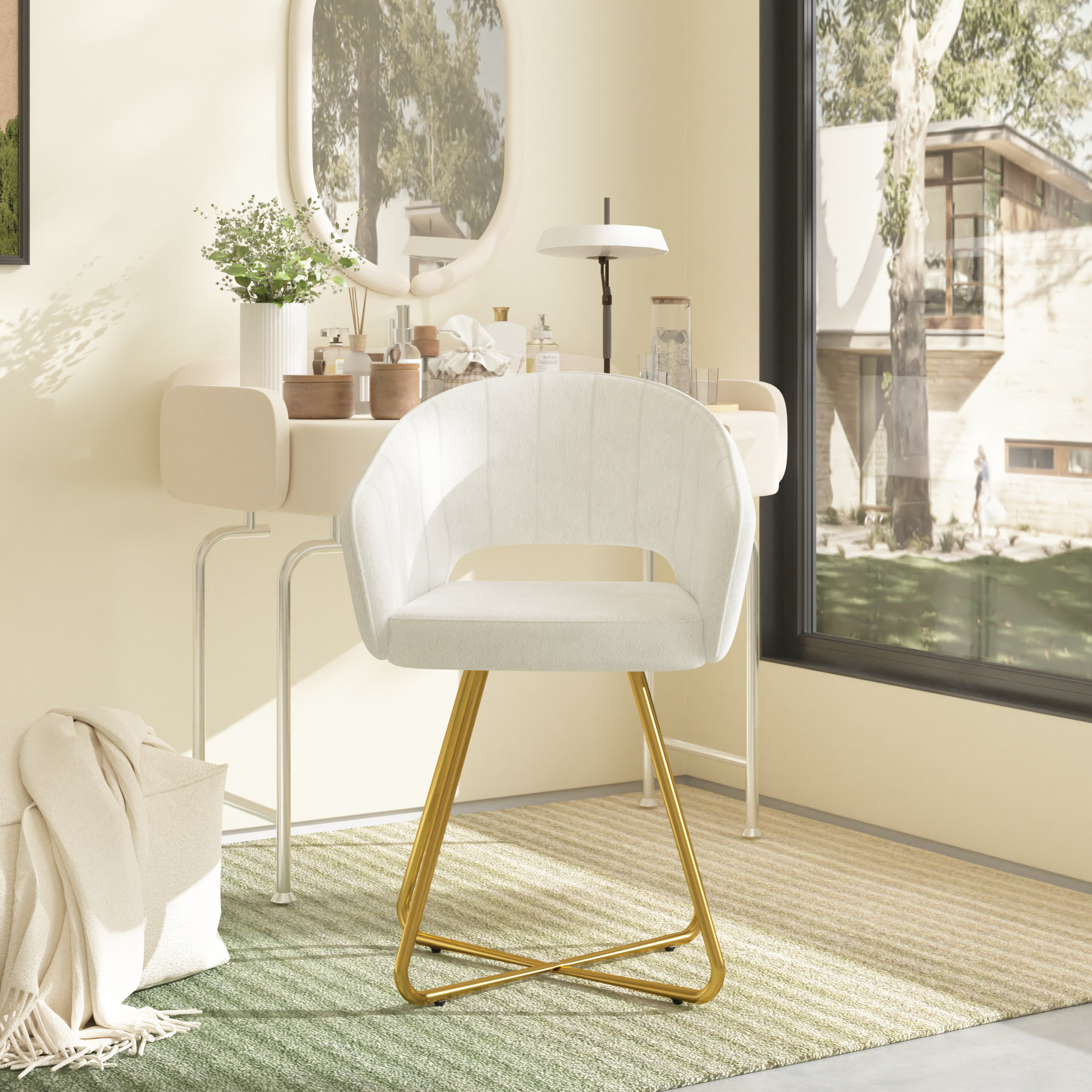 Mercer41 Akron Velvet Vanity Chair, Modern Tufted Makeup Chair