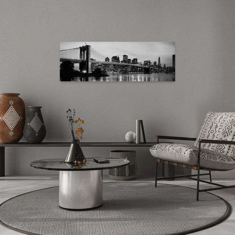 Brooklyn Bridge Across The East River At Dusk Manhattan New York City New York State USA by Richard Sisk - Wrapped Canvas Panoramic Print