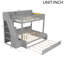Lit simple superposé au dessus d'un lit double avec escalier de rangement, lit gigogne et tablettes - Lit pour enfant peu encombrant, gris-1377028464