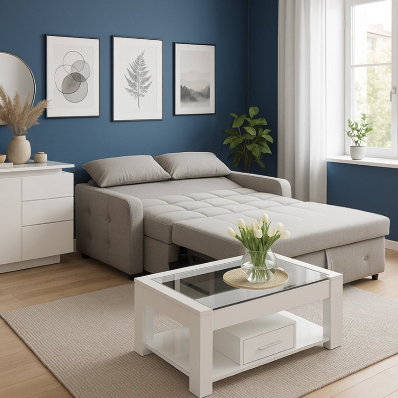 2 Seater Linen Sofa Bed, Dark Grey
