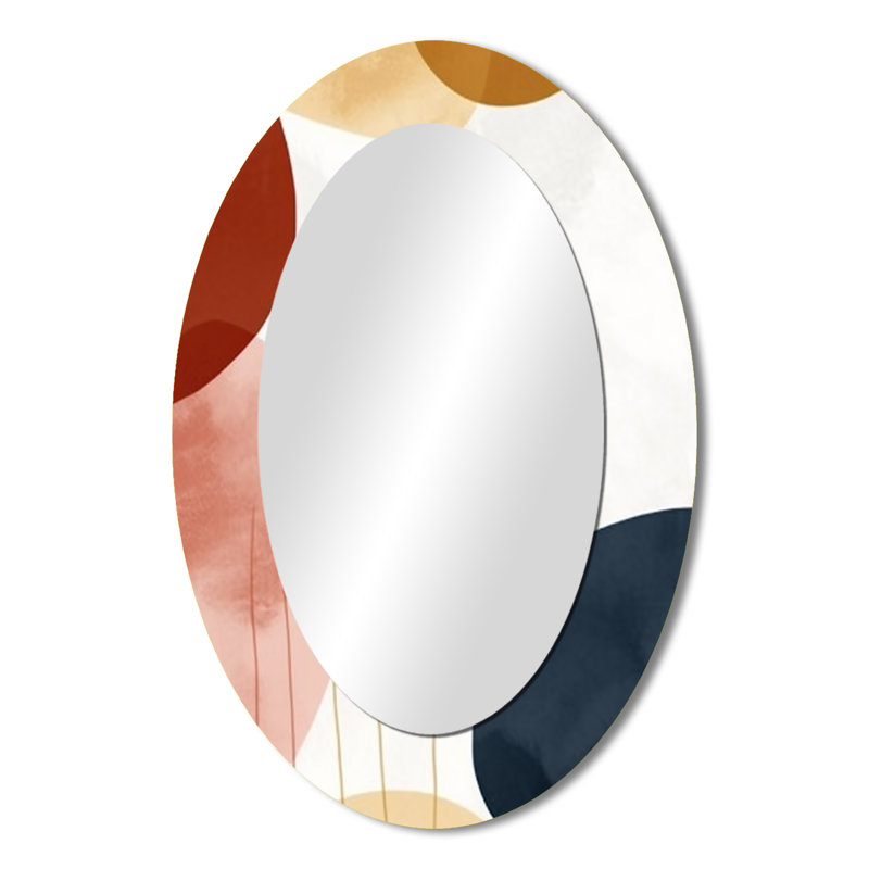 Beige Minimal Boho Pattern 4 - Multi-Color Oval Wall Mirror Decor, 36" H x 24" W