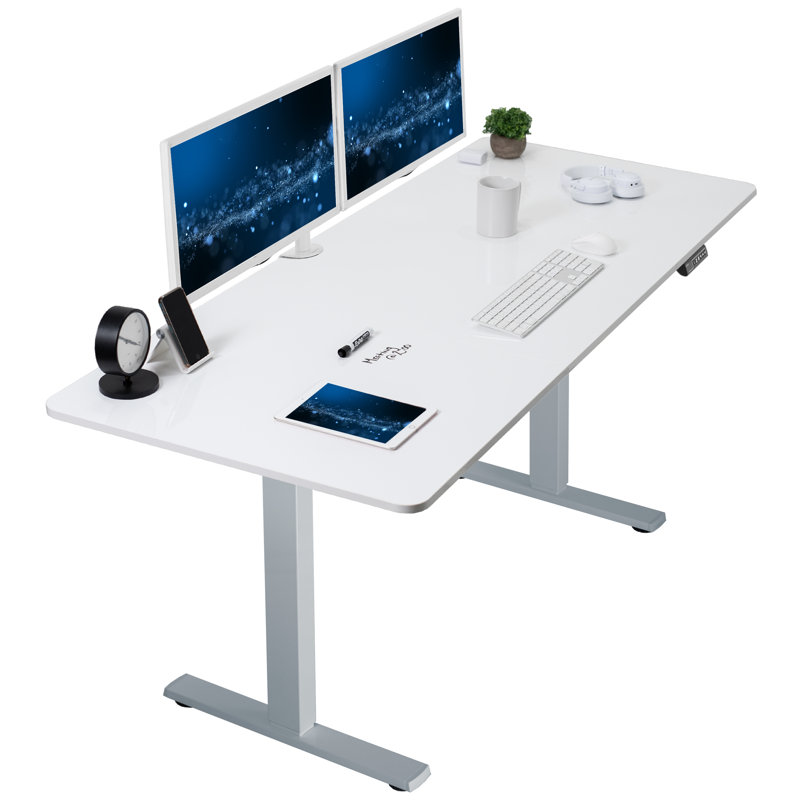 VIVO Single Motor Electric Desk with Push Button Memory Controller, 48.5" H x 71" W x 30" D, Whiteboard/Gray