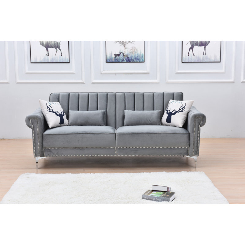 Twin 85'' Velvet Futon And Mattress, Gray