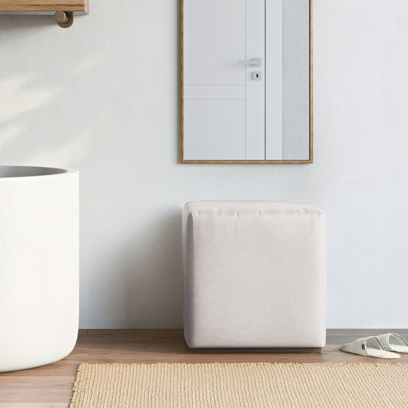 Azemar Box Cushion Ottoman Slipcover, Avanti White