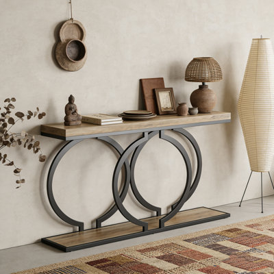 Narrow Console Table Entryway Sofa Table with Geometric Metal Frame