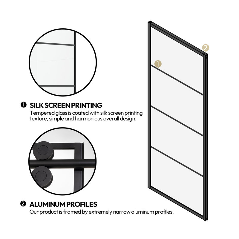 Losar 68'' Matte Black Framed Rectangle Shower Enclosure