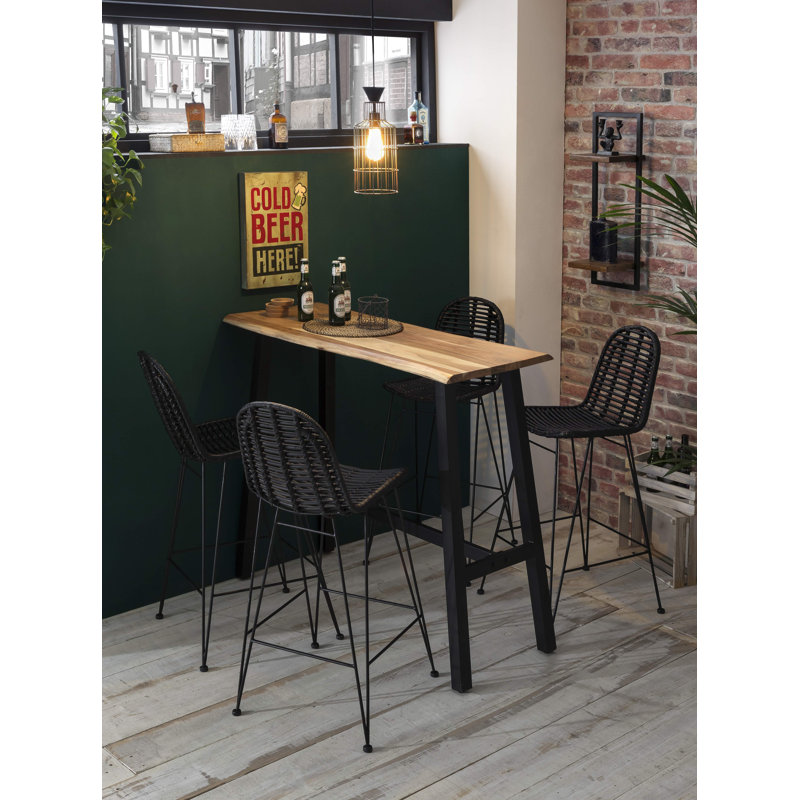 Mabel Wicker Bar Stool with Steel Frame, Black