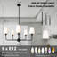 5-Light Black Chandelier with White Fabric Shades – Adjustable Pendant Lighting for Dining Room, Bedroom & Living Room-1093347068