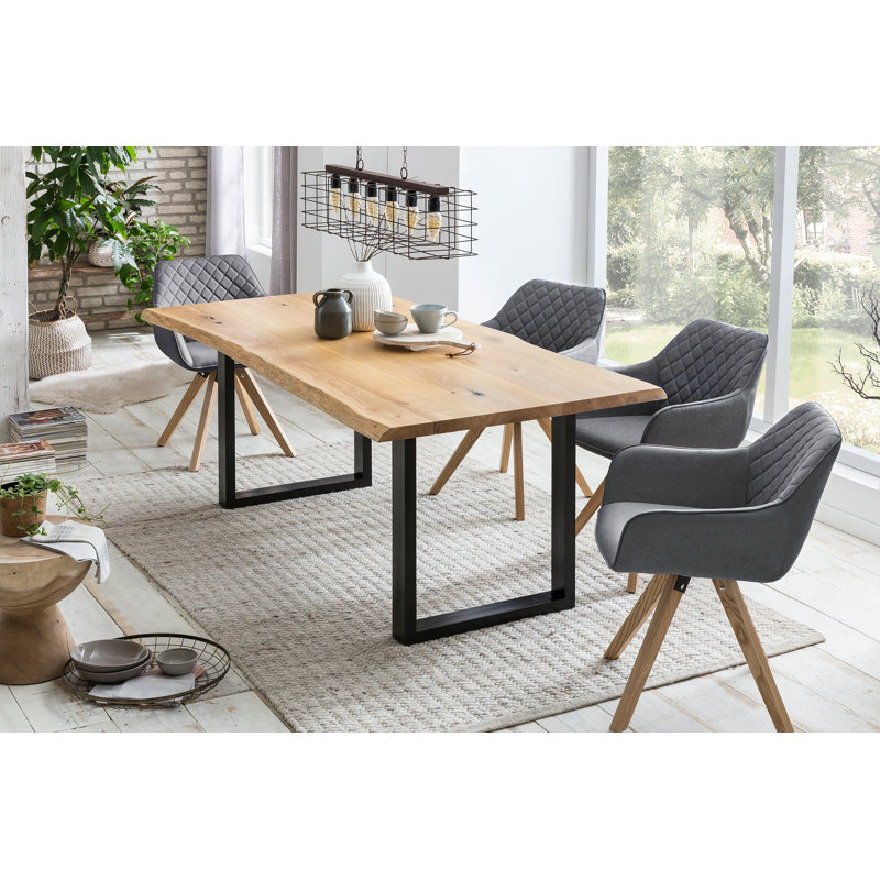 Seraphine Oak Solid Wood Top Metal Base Dining Table, H75 x L240 x W100cm