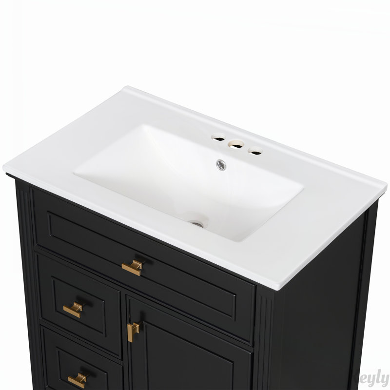 Meuble-lavabo 30 po avec lavabo, tablette réglable, Noir, noir, noir, noir