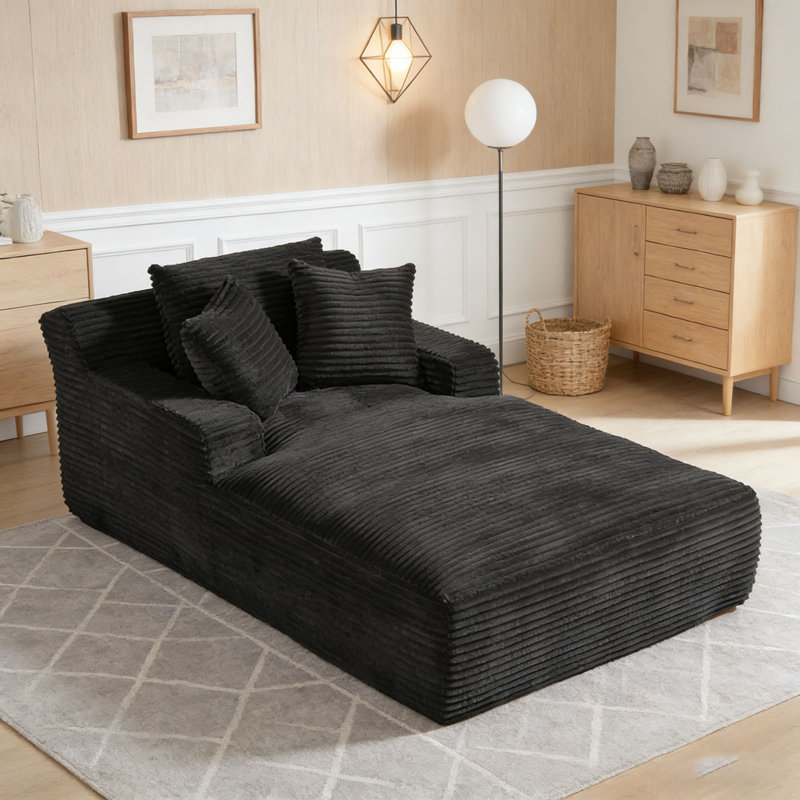 Chaise longue surdimensionnée en velours côtelé pour l'intérieur, Velours côtelé noir