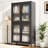 4-Shelf Metal Cabinet With 4 Tempered Glass Door Panels - Freestanding For Living Room, Office, Kitchen Black Chic Elegant Storage Adjustable Shelves Bathroom Organization-2061589775