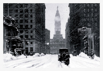 «Snow at City Hall, Philadelphia, PA», impression sur toile tendue